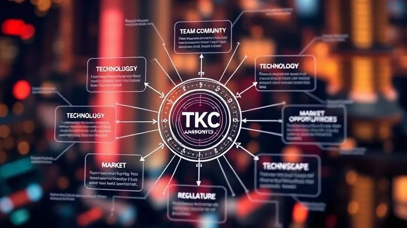 A photorealistic visually complex diagram showing interconnected factors influencing altcoin value, including 'Team & Community', 'Tokenomics', 'Technology', 'Market Opportunity', and 'Regulatory Landscape', with lines illustrating their dependencies. Professional photography, 8K, cinematic lighting, sharp focus on the central diagram, depth of field blurring the background, shot on a high-end DSLR.