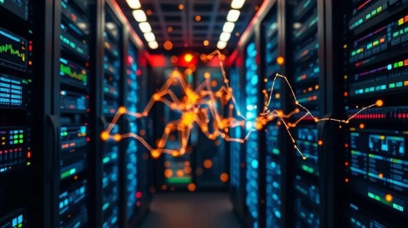 A photorealistic, professional photography, 8K, cinematic lighting, sharp focus, depth of field, shot on a high-end DSLR of a complex, glowing digital map illustrating interconnected nodes of data flowing through various server racks, symbolizing data mapping in financial software.