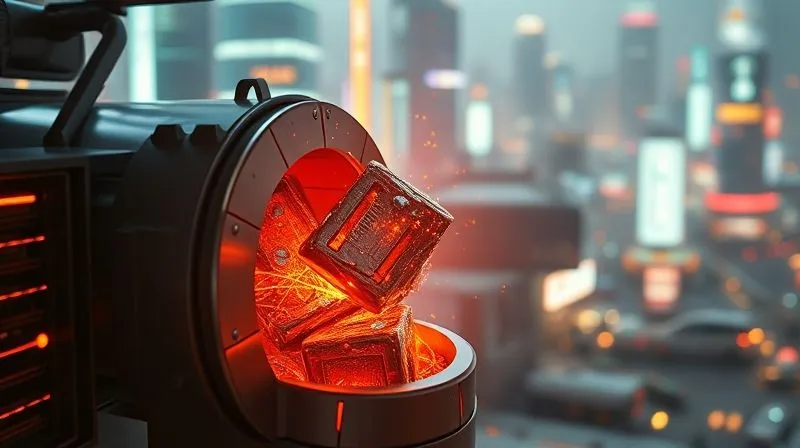 A photorealistic image of a digital asset being fed into a futuristic incinerator, with glowing lines representing data and value being destroyed, cinematic lighting, sharp focus on the incinerator, depth of field blurring the background of a bustling digital city, 8K hyper-detailed, professional photography, shot on a high-end DSLR.