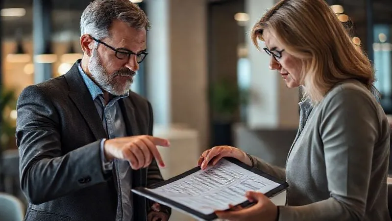 Photorealistic, professional photography of a financial advisor and client engaged in a deep, focused conversation, reviewing a detailed financial planning document on a tablet. The advisor points to a section, showing active listening and empathy from the client, 8K, cinematic lighting, sharp focus on their faces and the tablet, depth of field blurring the modern office background, shot on a high-end DSLR. The scene conveys thoroughness and understanding.