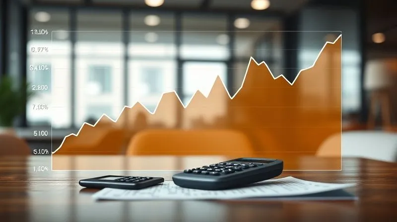 A photorealistic 3D line graph showing highly fluctuating income over a 12-month period, with distinct peaks and valleys. Below the graph, a calculator and a tax form are visible, symbolizing the effort to manage this volatility. Cinematic lighting, sharp focus on the graph, depth of field blurring a modern office background, 8K hyper-detailed.