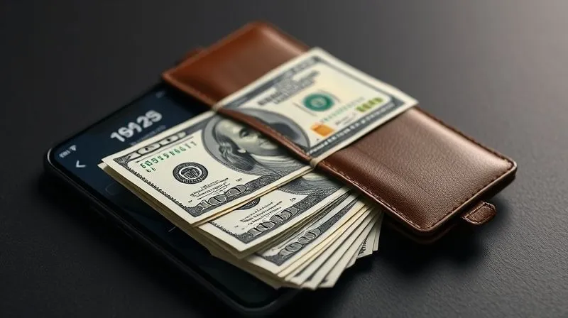 photorealistic, professional photography, 8K, cinematic lighting, sharp focus, depth of field, shot on a high-end DSLR, a stack of crisp hundred-dollar bills neatly placed in a modern, minimalistic wallet, next to a smartphone displaying a high-yield savings account balance, conveying immediate access and financial readiness.