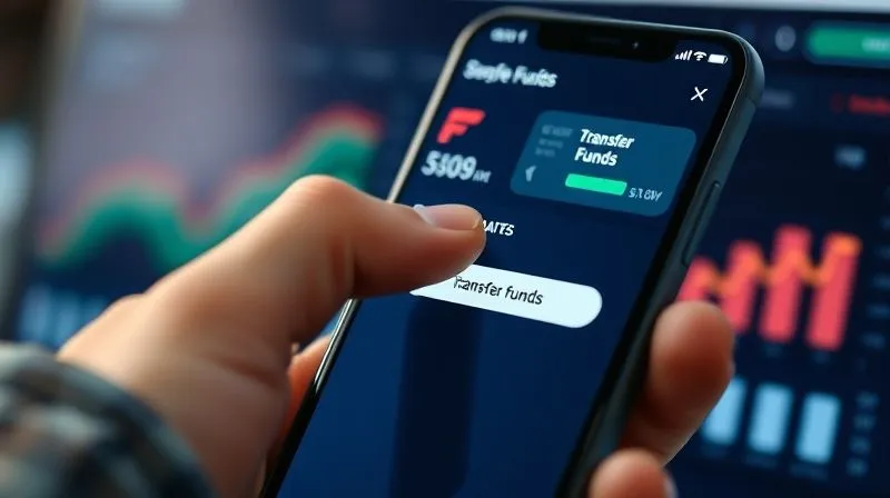 photorealistic, professional photography, 8K, cinematic lighting, sharp focus, depth of field, shot on a high-end DSLR, a person's finger hovering over a 'transfer funds' button on a banking app on a smartphone, with a blurred background of a modern, sleek financial dashboard displaying high-yield savings rates, conveying ease of access and digital financial management.