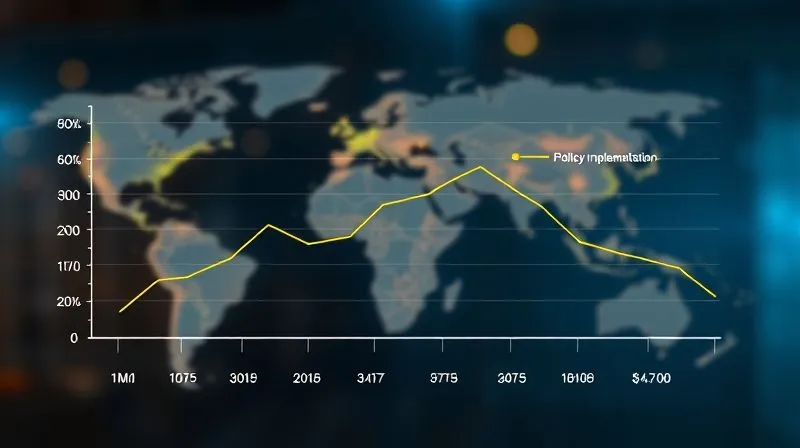 A photorealistic image depicting a clear, professional line graph showing a dramatic downward trend in travel expenses over an 18-month period, with annotations marking 'Policy Implementation' and 'Vendor Negotiation'. The graph is set against a subtle, blurred backdrop of global travel routes. 8K, professional photography, cinematic lighting, sharp focus, depth of field.