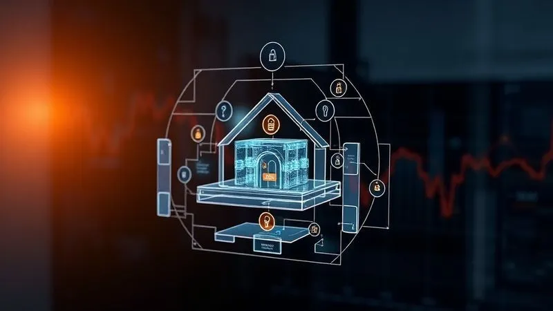 A photorealistic, professional photography, 8K image of a complex, transparent 3D diagram representing a multi-layered trust structure with glowing lines illustrating wealth flow and asset protection, set against a dark, sophisticated financial background. Cinematic lighting highlights key components, sharp focus on the interlocking elements, depth of field blurring the distant background, shot on a high-end DSLR.