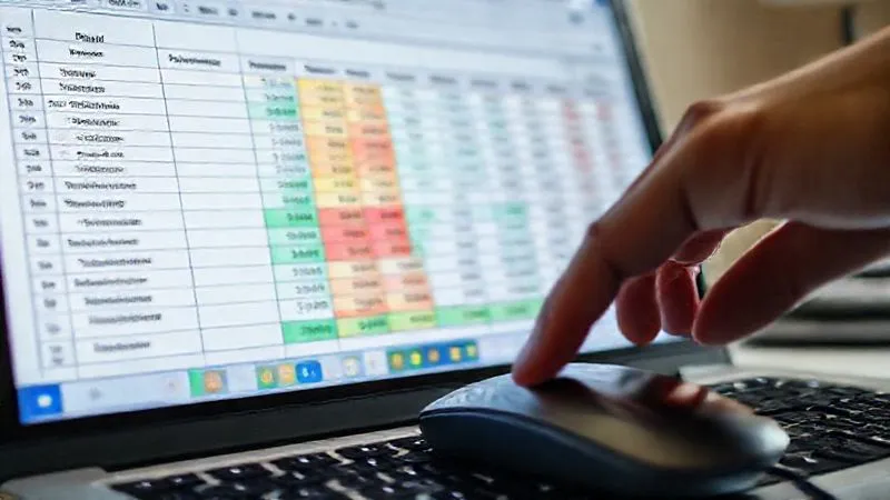 A photorealistic image of a meticulously organized financial spreadsheet on a computer screen, displaying categorized income and expenses with color-coded cells for 'Debt Payments', 'Retirement Savings', 'Essential Living', and 'Discretionary Spending'. The screen is slightly backlit, showing a determined hand hovering over a mouse, emphasizing control and precision in budgeting. 8K, cinematic lighting, sharp focus, depth of field, shot on a high-end DSLR.