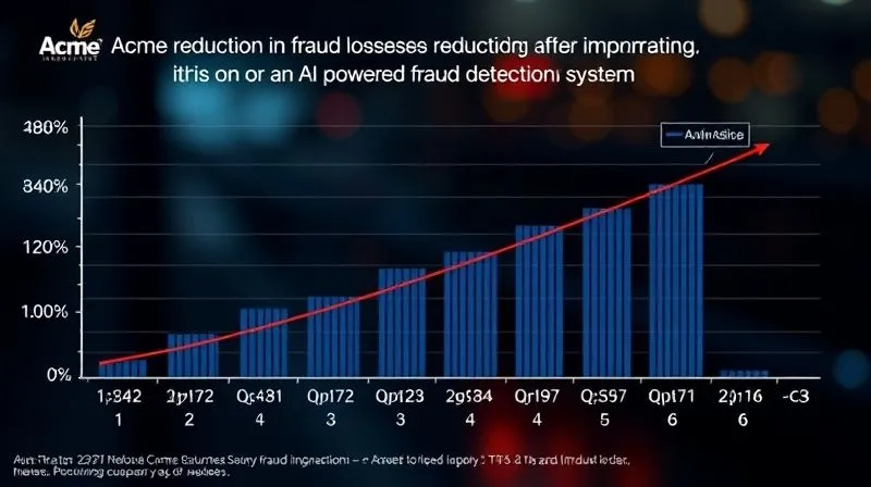 A photorealistic graph showing the reduction in fraud losses for Acme Insurance after implementing an AI-powered fraud detection system, with clear labels and data points, cinematic lighting, sharp focus, depth of field, shot on a high-end DSLR, 8K