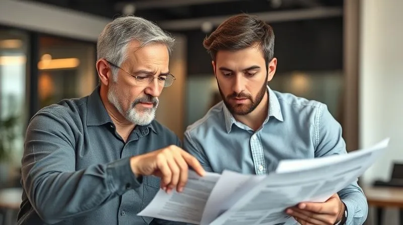 A photorealistic image of a business owner and a professional tax advisor reviewing financial documents together, with the advisor pointing to a specific section on a report, professional photography, 8K, cinematic lighting, sharp focus on their interaction and the documents, depth of field blurring the background of a modern office, shot on a high-end DSLR, conveying trust and expert guidance.