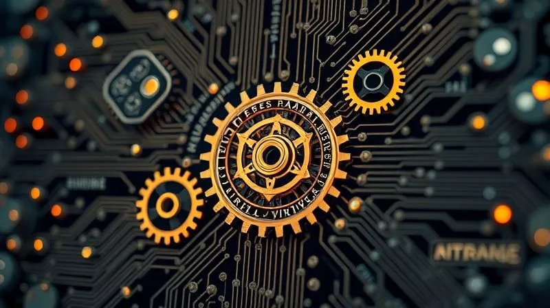 A photorealistic intricate diagram showing interlocking gears and circuits, representing a complex business model with various revenue streams and customer touchpoints, professional photography, 8K, cinematic lighting, sharp focus, depth of field, shot on a high-end DSLR