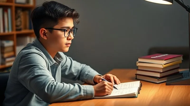 A photorealistic image of a student sitting at a desk, illuminated by the soft glow of a laptop screen displaying various online learning platforms. Books are neatly stacked, and a notebook with diligent scribbles lies open. The student has a focused, engaged expression, symbolizing affordable, accessible learning. Cinematic lighting, sharp focus on the student and screen, depth of field blurring the background, 8K hyper-detailed, professional photography, shot on a high-end DSLR.