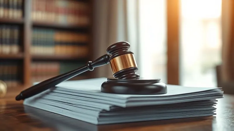 A photorealistic image of a legal gavel resting on a stack of legal papers, with a blurred background of a courtroom or legal library, emphasizing justice and legal recourse, cinematic lighting, sharp focus, depth of field, 8K hyper-detailed.