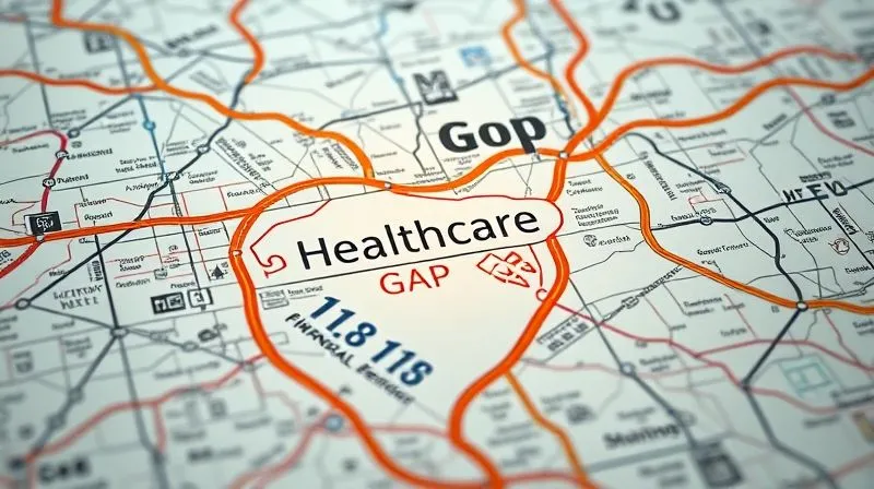 A photorealistic image of a detailed, complex financial roadmap with various paths and intersections, focusing on a segment labeled 'Healthcare Gap'. The map is illuminated by a soft, warm light, suggesting guidance and clarity. 8K, cinematic lighting, sharp focus, depth of field, shot on a high-end DSLR.