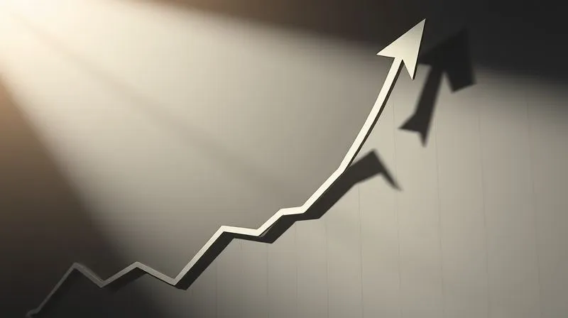 A photorealistic image of a rising graph line with an upward-curving arrow, but with money subtly slipping off the side of the arrow, symbolizing lifestyle creep. Cinematic lighting, 8K, professional photography.
