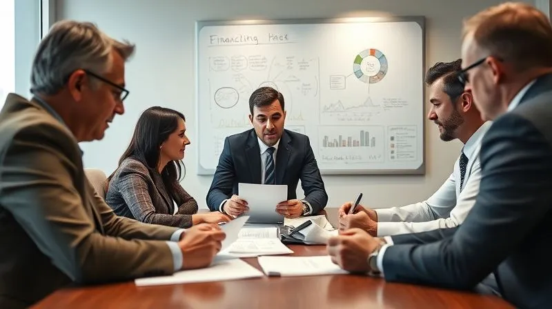 A photorealistic image of a diverse group of financial professionals (wealth manager, tax attorney, estate planner) gathered around a conference table, meticulously analyzing documents and discussing complex strategies, with a whiteboard in the background displaying intricate financial diagrams, cinematic lighting, sharp focus on the collaborative discussion, depth of field blurring the background, 8K hyper-detailed, professional photography, shot on a high-end DSLR.