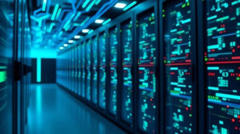 A photorealistic image of a futuristic data center with glowing blue and green light trails representing AI and machine learning algorithms processing vast amounts of cryptocurrency transaction data. Professional photography, 8K, cinematic lighting, sharp focus on the intricate data streams, depth of field, shot on a high-end DSLR.