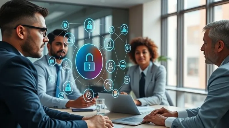 A photorealistic, professional photography, 8K, cinematic lighting, sharp focus, depth of field, shot on a high-end DSLR, depicting a diverse group of professionals in a modern office, engaged in a training session on digital currency compliance. They are attentively looking at a holographic display showing interconnected compliance frameworks and security protocols, conveying collaboration and education.