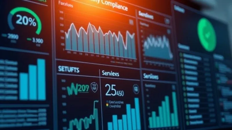 A photorealistic image of a well-organized digital dashboard displaying financial metrics and compliance checklists, with a green checkmark prominently visible, cinematic lighting, 8K, professional photography.