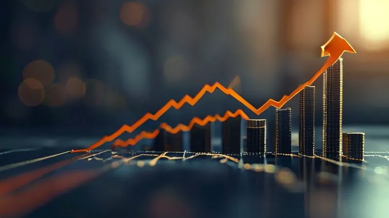 A photorealistic image of a vintage graph showing a steady upward trend of home values over several decades, with a small, recent dip, emphasizing long-term growth. Cinematic lighting, sharp focus on the graph, depth of field. 8K hyper-detailed, professional photography.