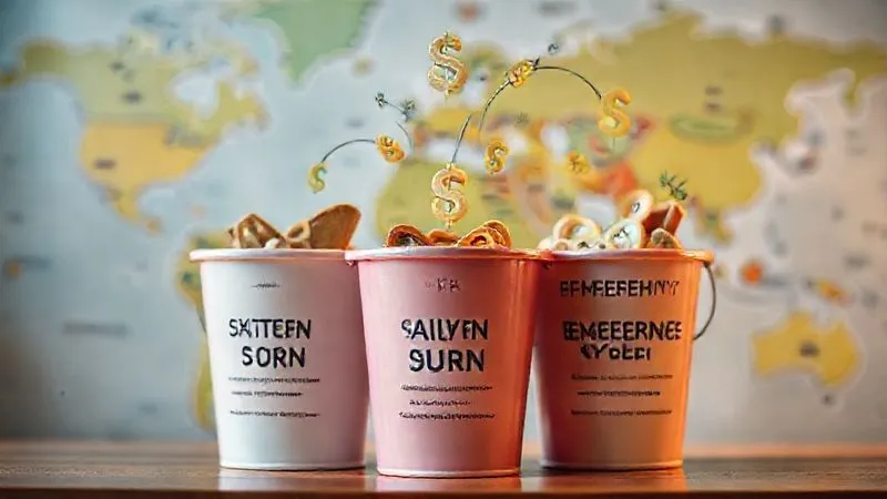 photorealistic, professional photography, 8K, cinematic lighting, sharp focus, depth of field, shot on a high-end DSLR, a detailed infographic showing three distinct financial buckets labeled 'Fixed Costs', 'Daily Burn', and 'Emergency & Experience', with currency symbols and percentages flowing into each, set against a backdrop of a blurred world map, symbolizing strategic financial planning for travel.