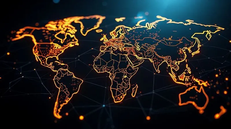A photorealistic, professional photography, 8K, cinematic lighting, sharp focus, depth of field, shot on a high-end DSLR, depicting a complex, futuristic world map with glowing lines connecting different regions, symbolizing the varied and interconnected global regulatory frameworks for digital assets. The map is overlaid with abstract blockchain patterns.