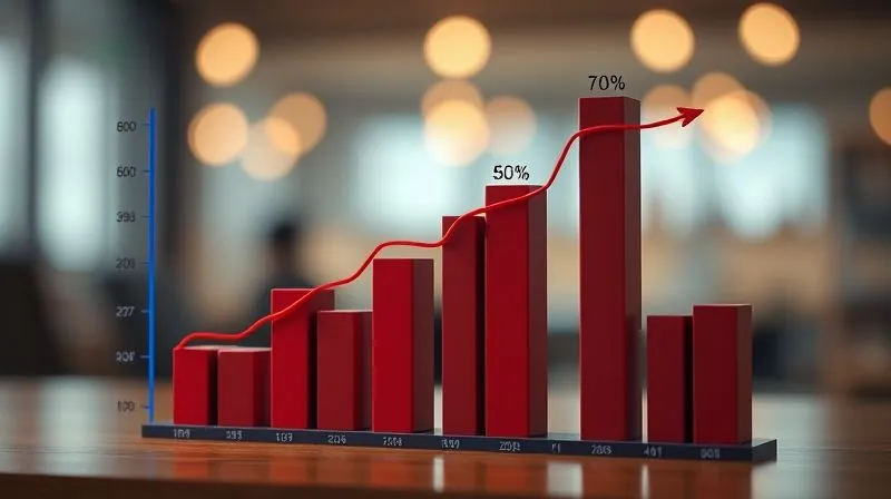 A photorealistic 3D bar chart showing rising interest rates on one axis and corresponding decreases in property valuations and cash flow on the other. The chart is dynamic and shows a clear inverse relationship. Professional photography, 8K, cinematic lighting, sharp focus on the data, depth of field blurring the background, shot on a high-end DSLR, emotionally resonant with cause and effect.