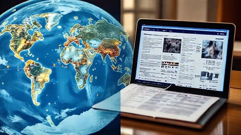 photorealistic, professional photography, 8K, cinematic lighting, sharp focus, depth of field, shot on a high-end DSLR. A split-screen image: one side shows a global map with weather patterns and economic indicators overlaid, the other side shows legislative documents and a laptop displaying financial news. The image conveys the interconnectedness of global trends and local policy impacts on insurance.