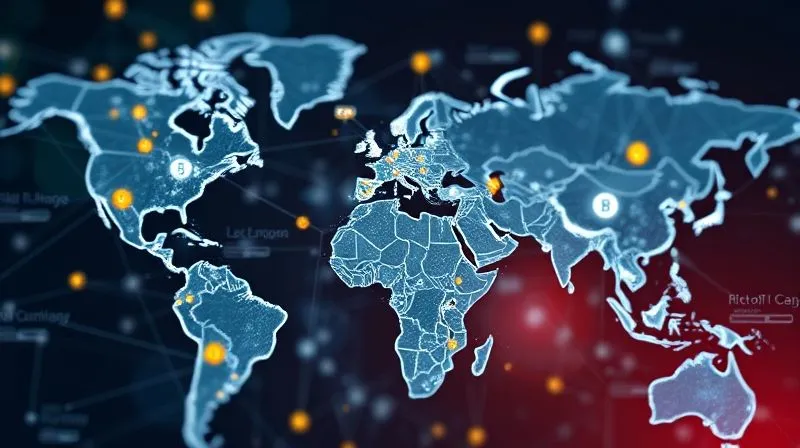 A photorealistic, professional photography, 8K image of a complex global regulatory map overlaid with digital currency symbols and blockchain network lines, cinematic lighting creating a sense of interconnected scrutiny. Sharp focus on the intricate web, depth of field blurring the background, conveying the pervasive nature of evolving regulations.