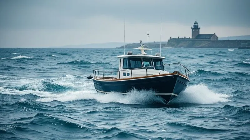 A photorealistic image of a small, sturdy boat navigating through turbulent, data-filled waters, representing a regional bank, with a lighthouse in the distance, cinematic lighting, 8K, sharp focus, depth of field, shot on a high-end DSLR.