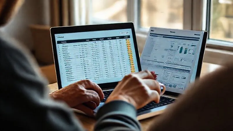 Photorealistic, professional photography, 8K, cinematic lighting, sharp focus, depth of field, shot on a high-end DSLR, a person calmly reviewing a detailed budget spreadsheet on a laptop, a warm cup of coffee steaming gently beside them, natural light streaming through a window, creating a serene and focused atmosphere.