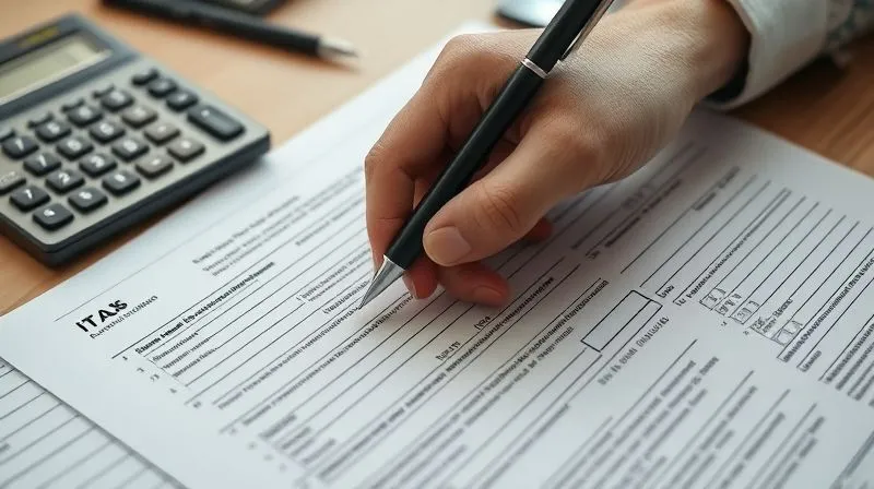 A photorealistic image of a detailed tax form spread across a desk, with a calculator and a pen, and a focused hand highlighting specific lines related to deductions. Cinematic lighting, professional photography, 8K, sharp focus on the tax form, depth of field, shot on a high-end DSLR, symbolizing meticulous tax planning and optimization for debt repayment.