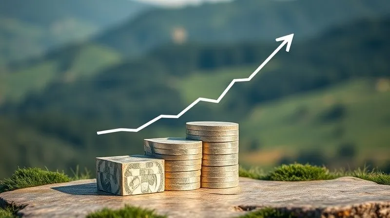 A photorealistic image of a financial graph showing a staircase or ladder pattern, with each step representing a year of Roth conversion, demonstrating a gradual, upward trend. The background features a serene, long-term investment landscape. 8K, cinematic lighting, sharp focus, depth of field, professional photography, shot on a high-end DSLR.
