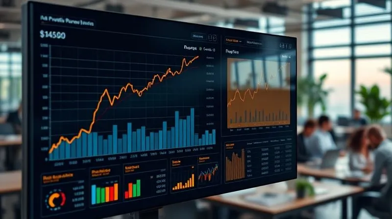 A photorealistic image of a complex financial dashboard with multiple graphs showing revenue growth alongside declining cash reserves, highlighting the 'growth paradox'. The dashboard is sleek, modern, with data points clearly visible. Cinematic lighting, sharp focus on the dashboard, depth of field blurring a busy startup office in the background. 8K hyper-detailed, professional photography, shot on a high-end DSLR.
