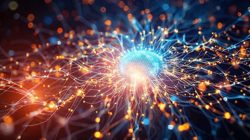 A photorealistic, professional photography, 8K, cinematic lighting, sharp focus, depth of field, shot on a high-end DSLR image of an intricate, glowing neural network overlaying credit card transactions and data streams, with a central AI core radiating intelligent light. The image conveys sophisticated, real-time fraud detection and analysis.