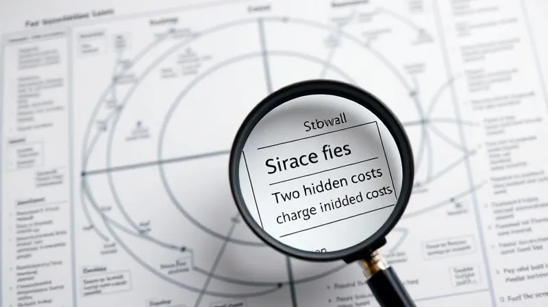 photorealistic, professional photography, 8K, cinematic lighting, sharp focus, depth of field, shot on a high-end DSLR, a complex financial diagram showing interconnected fee structures and hidden costs, with a magnifying glass over a small, almost invisible section, illustrating the opacity of private banking charges, a sense of uncovering hidden truths.