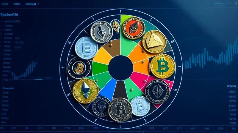 A photorealistic image of a diverse set of cryptocurrency symbols (Bitcoin, Ethereum, Solana, Chainlink, Polygon, etc.) neatly arranged in a balanced, circular pie chart, representing a well-diversified investment portfolio. The background is a clean, professional financial interface. photorealistic, professional photography, 8K, cinematic lighting, sharp focus, depth of field, shot on a high-end DSLR, conveying balance and stability.