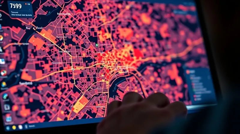 A photorealistic image of a subtle, digital heatmap overlaying a city map on a computer screen, with specific neighborhoods highlighted in warmer colors indicating lower lending activity or less favorable terms. A person's hand is on a mouse, analyzing the data. Professional photography, 8K, cinematic lighting, sharp focus on the screen, depth of field blurring the background, shot on a high-end DSLR. The mood is analytical and serious.