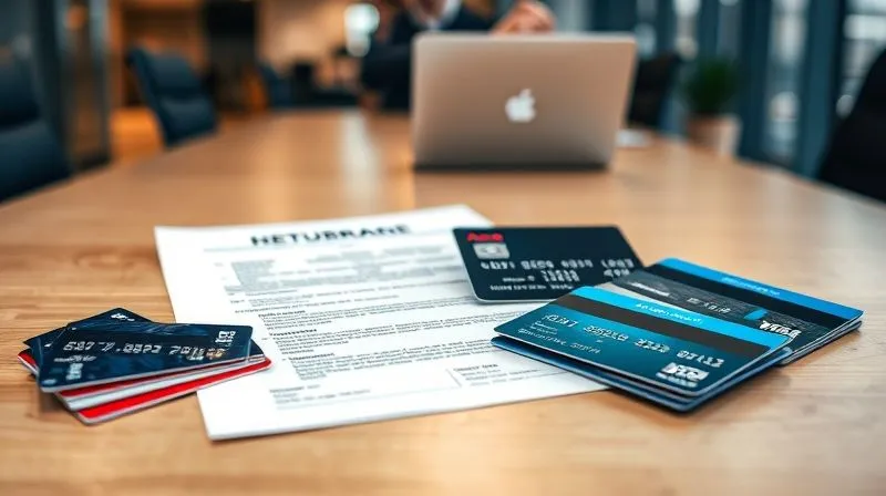 A photorealistic, professional photography, 8K image of various credit cards, a car loan document, and a mortgage statement neatly arranged on a table, symbolizing a diversified credit portfolio. Cinematic lighting, sharp focus on the documents, depth of field blurring a background of a modern office, shot on a high-end DSLR.