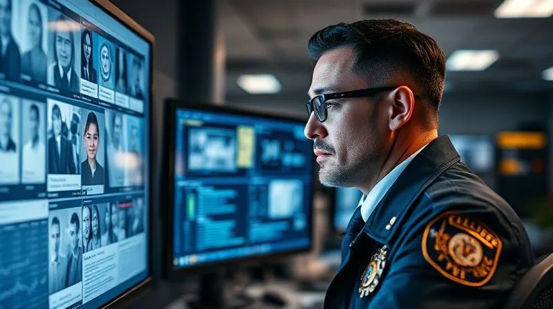 A photorealistic, professional photography shot of a serious detective or financial investigator reviewing complex digital evidence on multiple screens, with legal documents and police badges subtly visible. Cinematic lighting, sharp focus on the investigator's face and screen, depth of field blurring the background of a modern police station or cybercrime unit, 8K hyper-detailed, shot on a high-end DSLR.