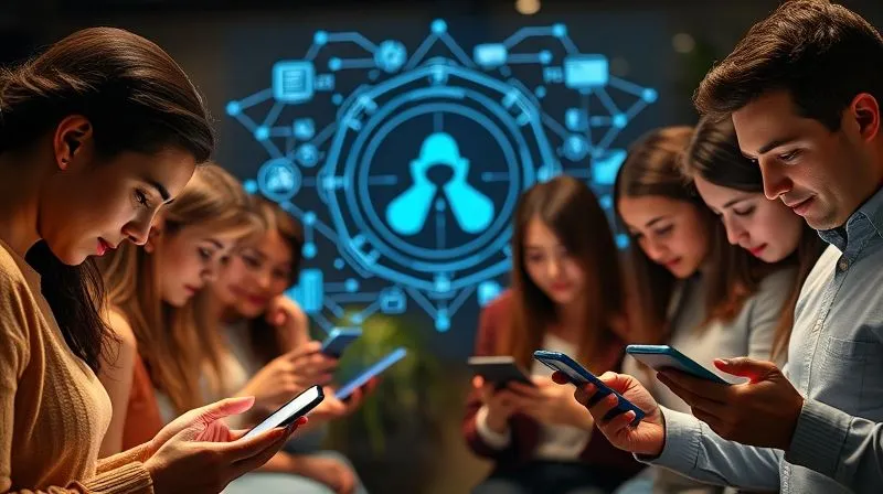 A photorealistic image of a diverse group of people (representing different borrower segments) receiving personalized digital messages on their phones and tablets. Each message is tailored to their specific needs and financial situation. A central holographic display shows AI algorithms working in the background, optimizing communication strategies. Cinematic lighting, sharp focus on the people and their devices, depth of field blurring the AI display. Shot on a high-end DSLR, 8K hyper-detailed.