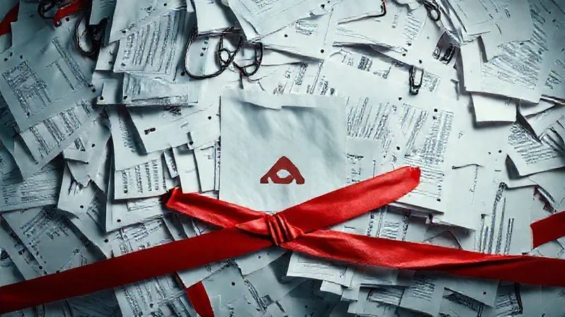 A photorealistic, professional photography, 8K, cinematic lighting, sharp focus, depth of field, shot on a high-end DSLR, depicting a complex, chaotic tangle of legal documents, financial spreadsheets, and red tape, creating a visual barrier in front of a small, aspiring startup logo, conveying a sense of overwhelm and blockage.
