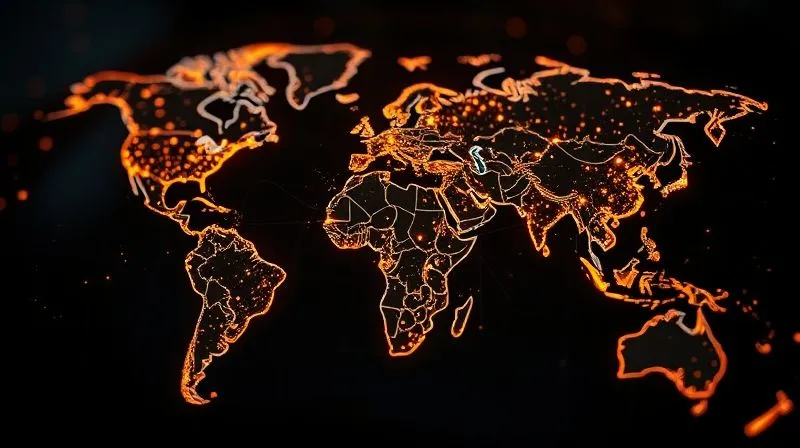A photorealistic, professional photography, 8K, cinematic lighting, sharp focus, depth of field, shot on a high-end DSLR, depicting a glowing, intricate digital network overlaying a subtle world map, with various nodes connected by luminous lines, symbolizing global interconnected risks and their pathways.