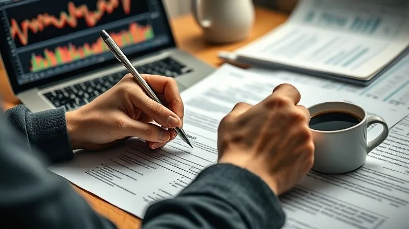 A photorealistic close-up of hands meticulously writing a grant proposal, surrounded by research papers, a laptop displaying data, and a cup of coffee. The focus is on the pen and paper, conveying dedication and detail. Professional photography, 8K, cinematic lighting, sharp focus, depth of field, shot on a high-end DSLR.