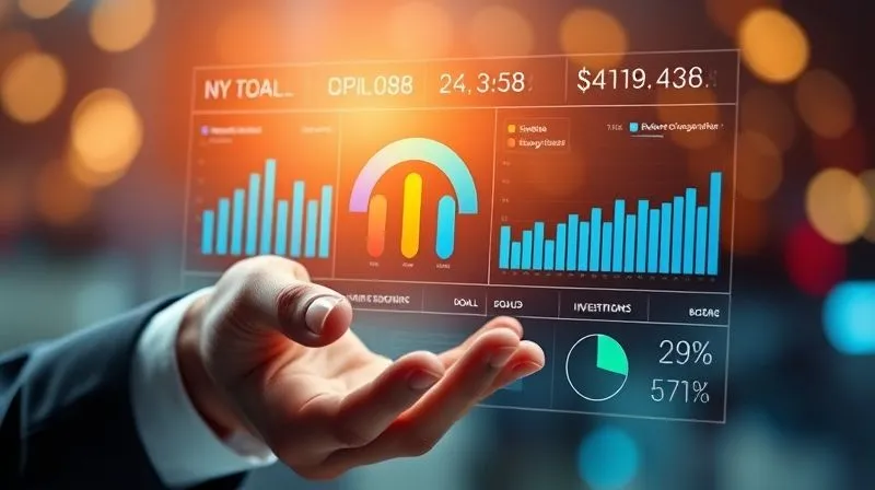 photorealistic, professional photography, 8K, cinematic lighting, sharp focus, depth of field, shot on a high-end DSLR, a professional's hand interacting with a holographic display showing a clear, color-coded financial dashboard, with progress bars and key metrics for different goals like retirement, education, and investments, conveying control and future planning.