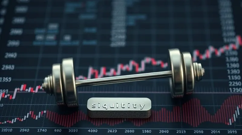 A photorealistic image depicting a balanced barbell on a sophisticated financial chart. One end of the barbell rests on a short-term maturity point with a 'liquidity' label, while the other end rests on a long-term maturity point with a 'high yield' label. The chart's lines represent interest rates, showing an upward curve. Cinematic lighting, sharp focus on the barbell and labels, depth of field blurring a complex stock ticker in the background. 8K hyper-detailed, professional photography.