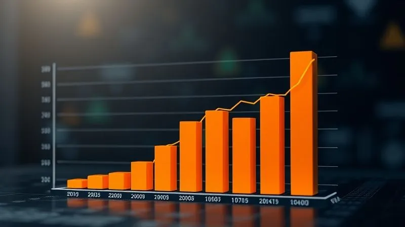 A photorealistic 3D bar chart showing two overlapping series: one representing rapidly increasing cryptocurrency mining difficulty over time, and the other representing a steadily declining average daily profit margin for miners. The chart has a clean, professional aesthetic with subtle digital lines, cinematic lighting, sharp focus on the data, depth of field blurring the background, 8K hyper-detailed, shot on a high-end DSLR.