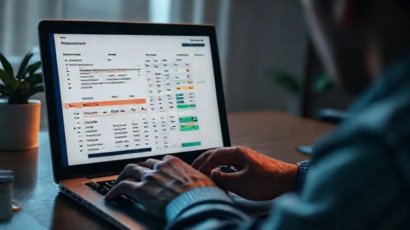 photorealistic, professional photography, 8K, cinematic lighting, sharp focus, depth of field, shot on a high-end DSLR, a person intensely focused on a laptop screen displaying a detailed credit report, with a calendar marked with financial goals and deadlines in the background, symbolizing urgent financial planning and action.