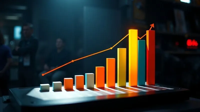 photorealistic, professional photography, 8K, cinematic lighting, sharp focus, depth of field, shot on a high-end DSLR. A vibrant, dynamic bar chart showing a clear upward trend in high-margin product sales over time, with a spotlight illuminating the most profitable segment, conveying growth and strategic focus.