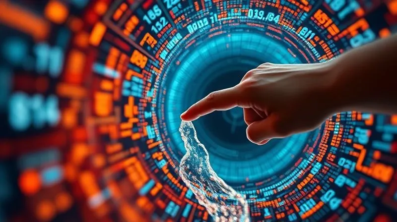A photorealistic image depicting a digital stream of raw, unorganized data flowing into a funnel, emerging on the other side as a clean, structured, and visually coherent data set, with a person's hand meticulously guiding the process. Cinematic lighting, sharp focus on the data transformation, depth of field, 8K hyper-detailed, professional photography.