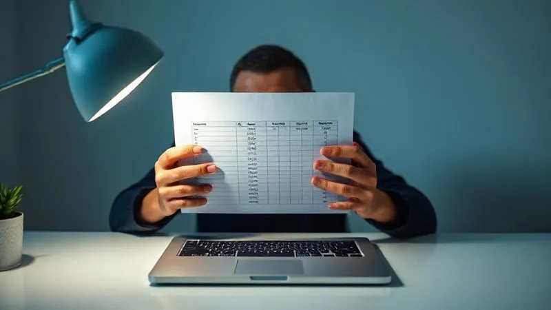 A photorealistic image of a person sitting at a minimalist desk, hands poised over a blank financial spreadsheet on a laptop, with a single, focused spotlight on their face, symbolizing a fresh start and intentional financial planning. Professional photography, 8K, cinematic lighting, sharp focus on the person and laptop, depth of field blurring a subtle background.