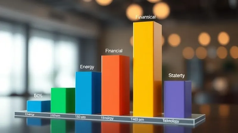 A photorealistic 3D bar chart showing comparative performance of different economic sectors (e.g., Energy, Financials, Technology) during an inflationary period, with Energy and Financials bars significantly higher, professional photography, cinematic lighting, sharp focus on the leading bars, depth of field blurring the background, 8K hyper-detailed, conveying sector-specific resilience.